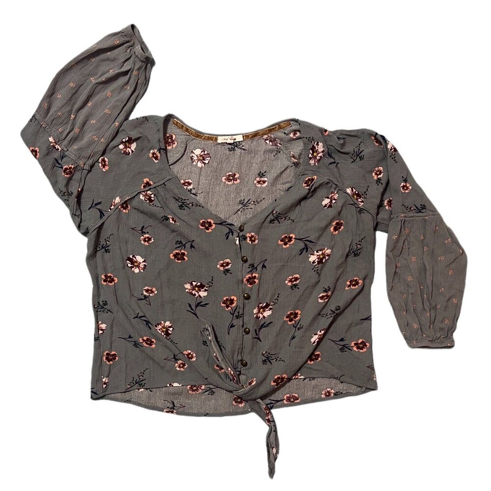 Maurices Women's Teal Blue Green Button Tie Front Floral Top Size M